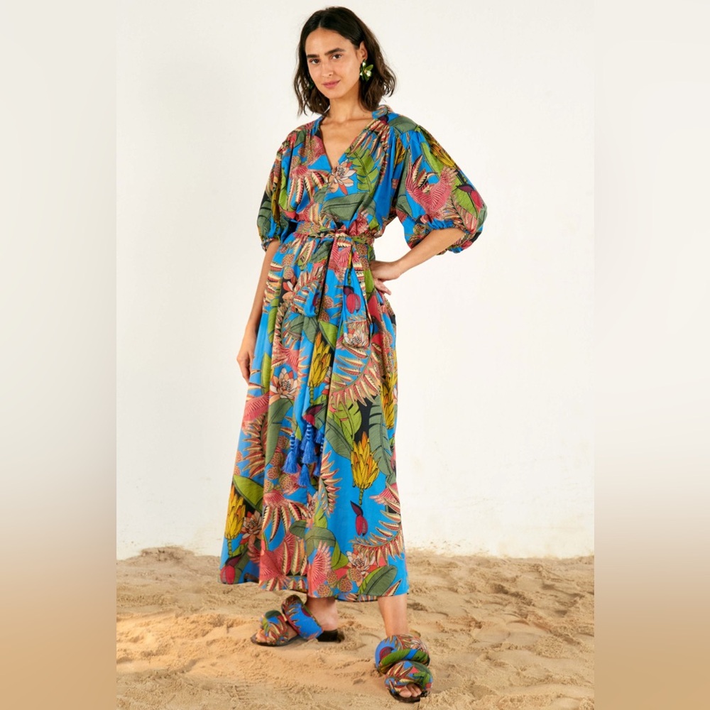 FARM Rio Blue Tropical Print Maxi Dress